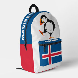 Custom Name Iceland Puffin Printed Backpack