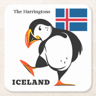 Custom Name Iceland Square Paper Coaster