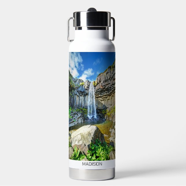 Custom Name Icelandic Waterfalls Water Bottle (Front)