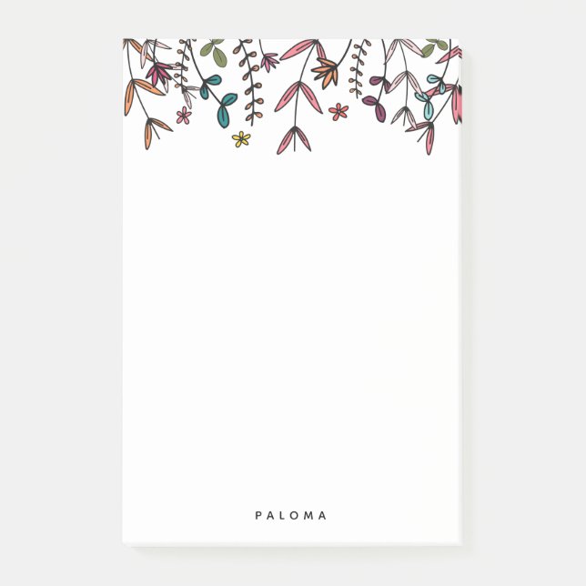 Custom Name Illustrated Florals Personalised Post-it Notes (Front)