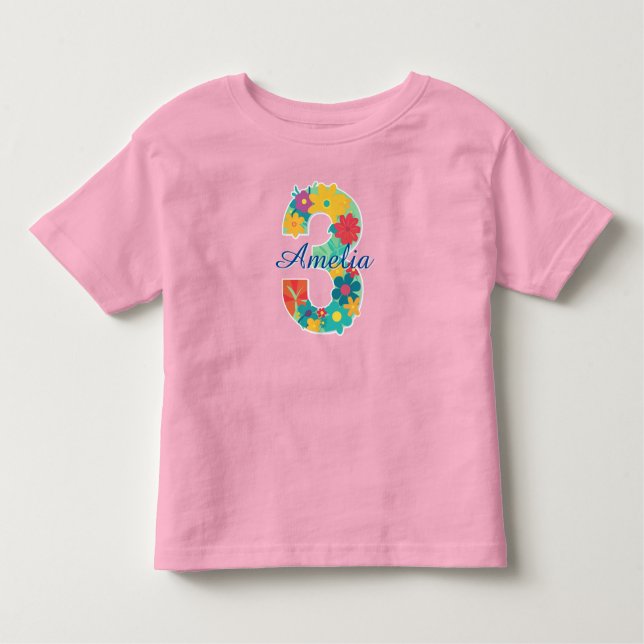 Custom name in floral number 3-Toddler T-Shirt (Front)