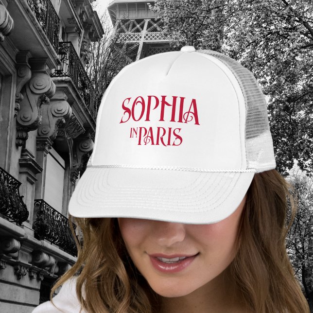Custom Name In Paris Matching Bachelorette Party Trucker Hat (Creator Uploaded)