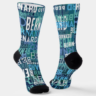 Custom Name in Shades of Coastal Blue  Socks