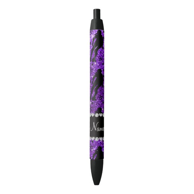 Custom name indigo glitter purple roller derby black ink pen (Front Vertical)