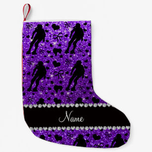 Custom name indigo glitter purple roller derby small christmas stocking