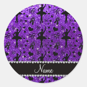 Custom name indigo purple glitter ballerinas classic round sticker