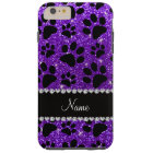 Custom name indigo purple glitter black dog paws