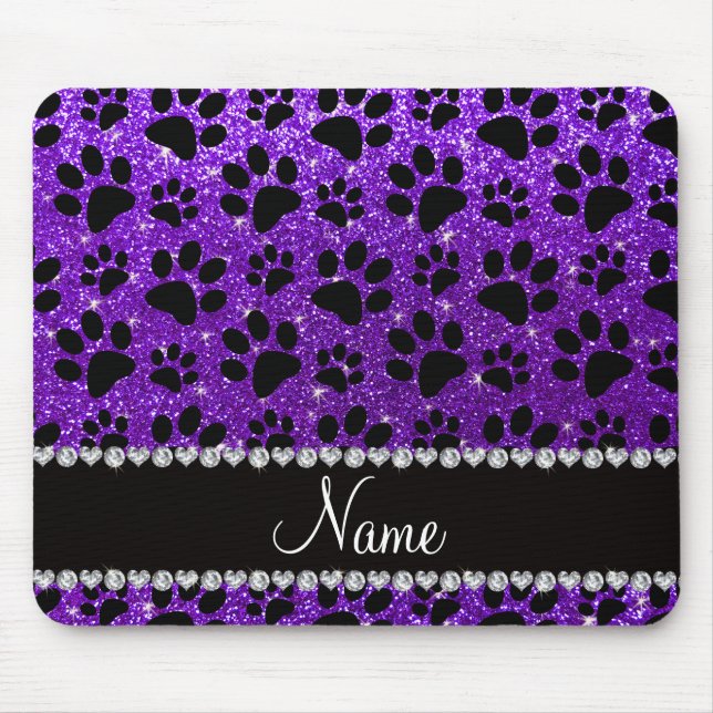 Custom name indigo purple glitter black dog paws mouse pad (Front)