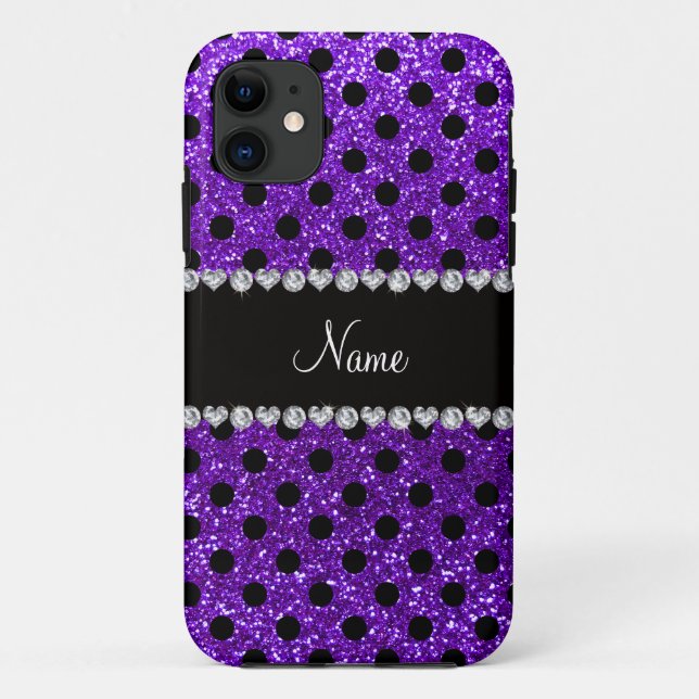 Custom name indigo purple glitter black polka dots Case-Mate iPhone case (Back)