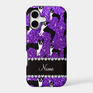 Custom name indigo purple glitter boston terrier