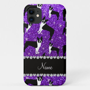 Custom name indigo purple glitter boston terrier iPhone 11 case