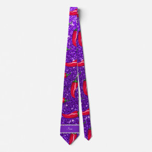Custom name indigo purple glitter chilli pepper tie