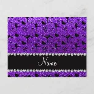 Custom name indigo purple glitter figure skating postcard