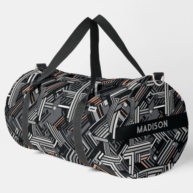 Custom Name Industrial Pattern Duffle Bag (Left Corner)