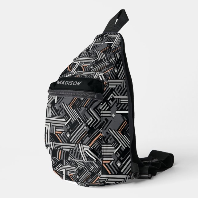 Custom Name Industrial Pattern Sling Bag (Right Corner)