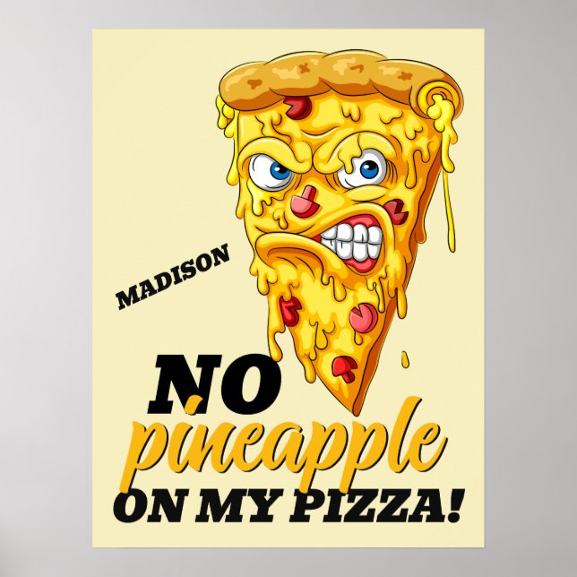 Custom Name & Ingredient Angry Pizza Poster (Front)