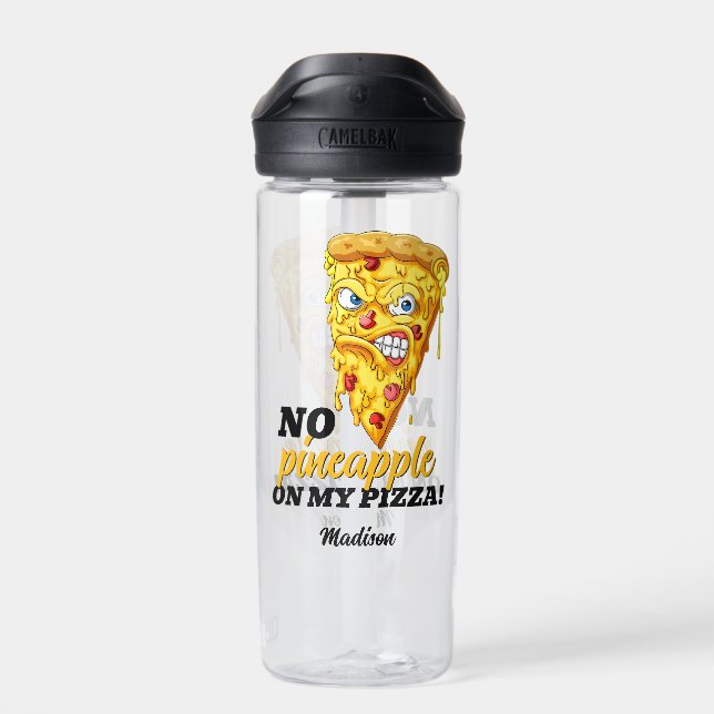Custom Name & Ingredient Angry Pizza Water Bottle (Back)