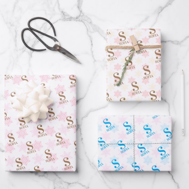 Custom Name Initial Christmas Gift Wrapping Paper Sheet (Front)