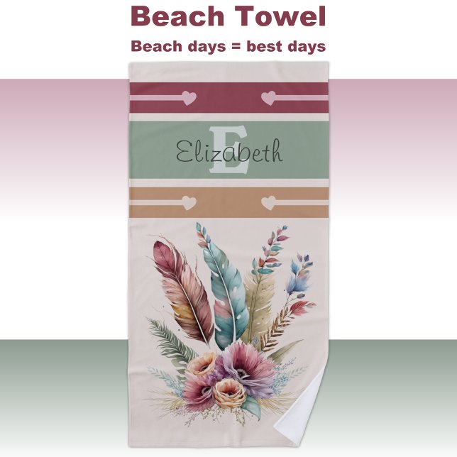 Custom name initial floral beach towel (Creator Uploaded)