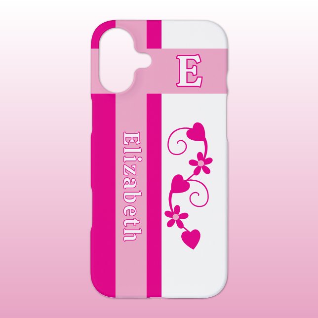 Custom name initial flowers hearts pink iPhone case (Creator Uploaded)