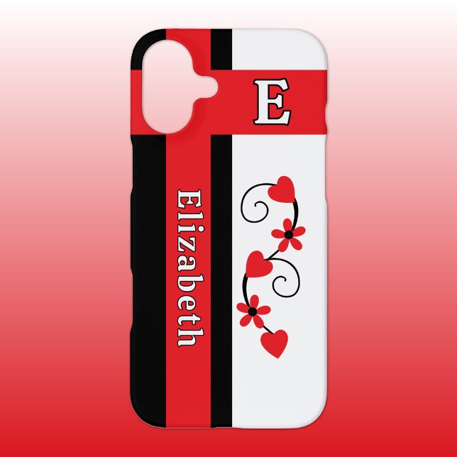 Custom name initial flowers hearts red iPhone case (Creator Uploaded)