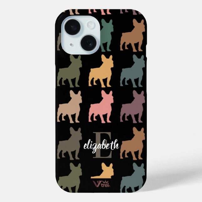 Custom Name Initial French Bulldog Retro Floral Case-Mate iPhone Case (Back)