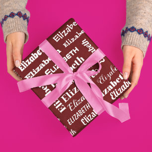 Custom Name Initial Monogram Maroon red White Gift Wrapping Paper