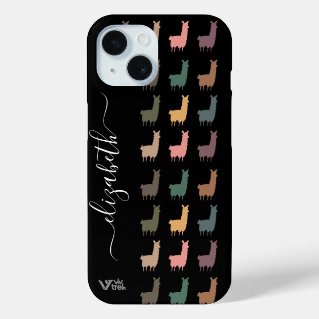 Custom Name Initial Retro Llama Alpaca Floral Gift Case-Mate iPhone Case (Back)