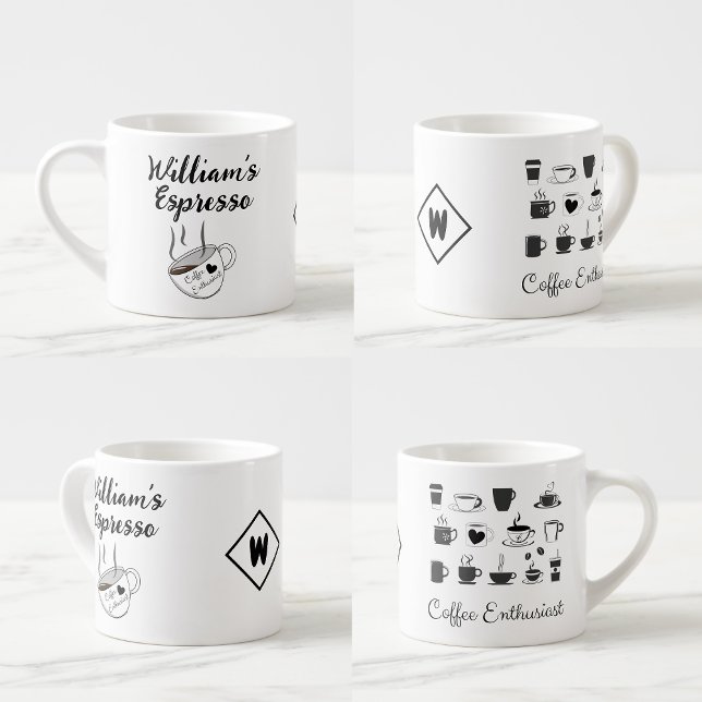 Custom Name & Initial | Small insulated Coffee  Espresso Cup (Coffee enthusiast gifts)