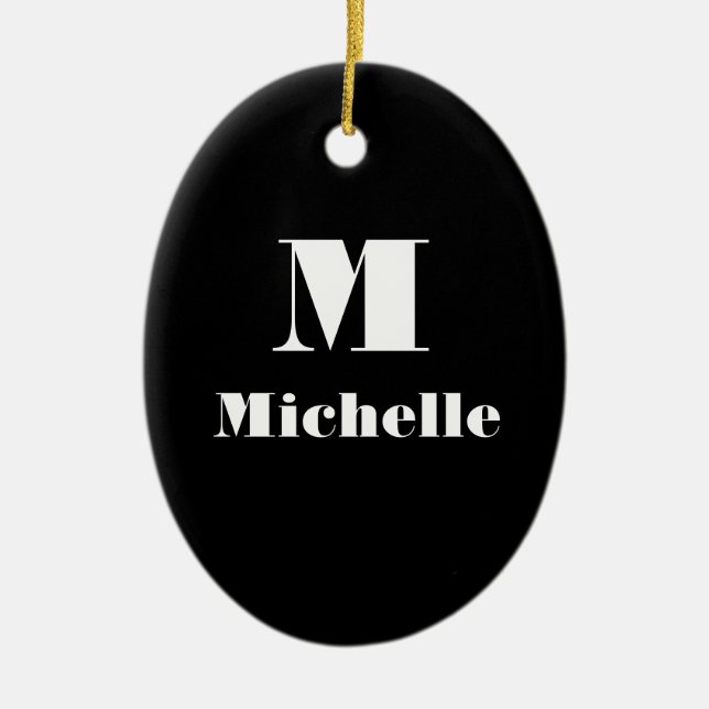 Custom Name Initial Solid Colour Black Ceramic Ornament (Front)