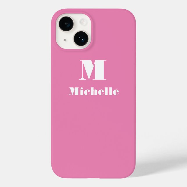 Custom Name Initial Solid Colour Pink Case-Mate iPhone Case (Back)