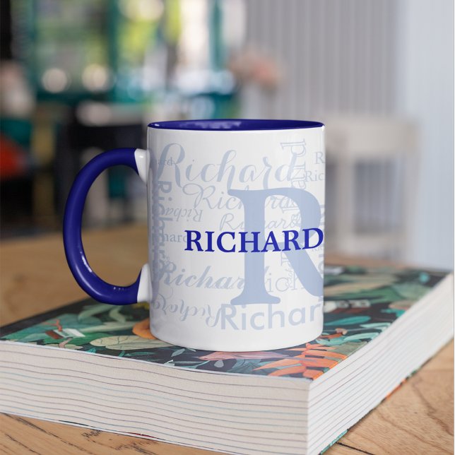 custom name + initials personalised monogram blue mug (Creator Uploaded)