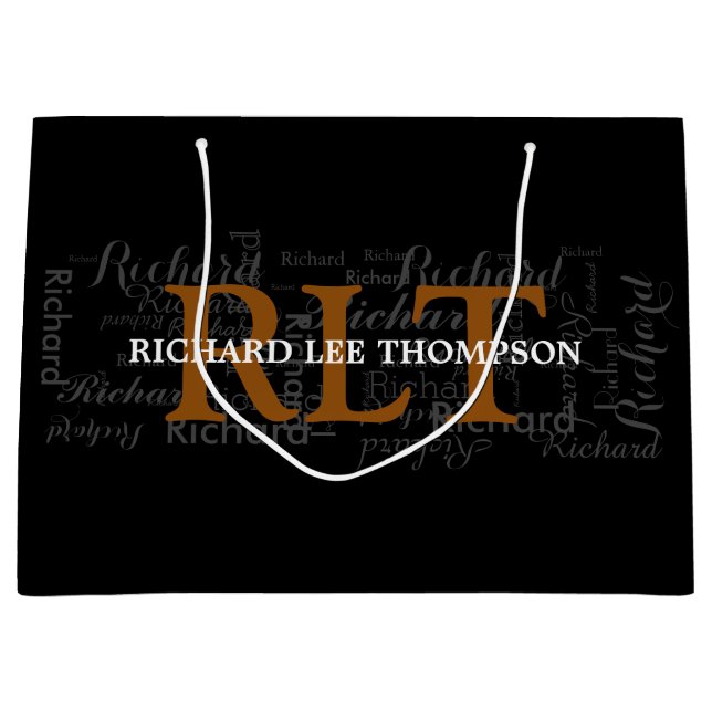 custom name & initials personalised typography large gift bag (Front)