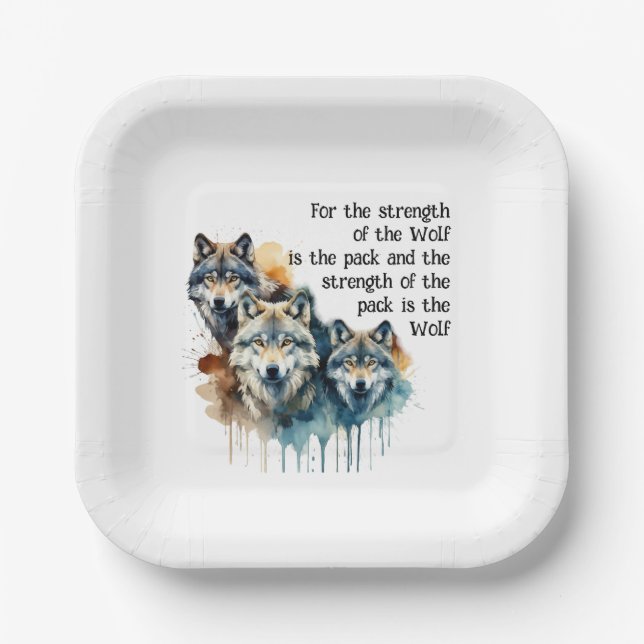 Custom Name Inspirational Wolf Quote Strength Pack Paper Plate (Front)