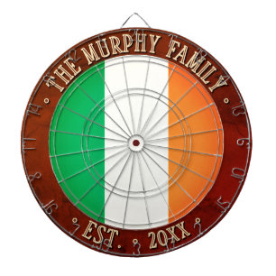 Custom Name IRELAND FLAG & Rustic Brown Border Dartboard