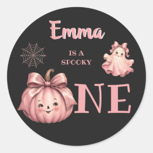Custom Name is a Spooky One Pinkoween Girl Classic Round Sticker