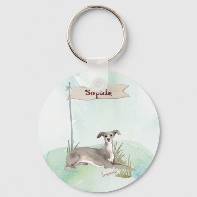 Custom Name Italian Greyhound Pet Dog Key Ring (Front)