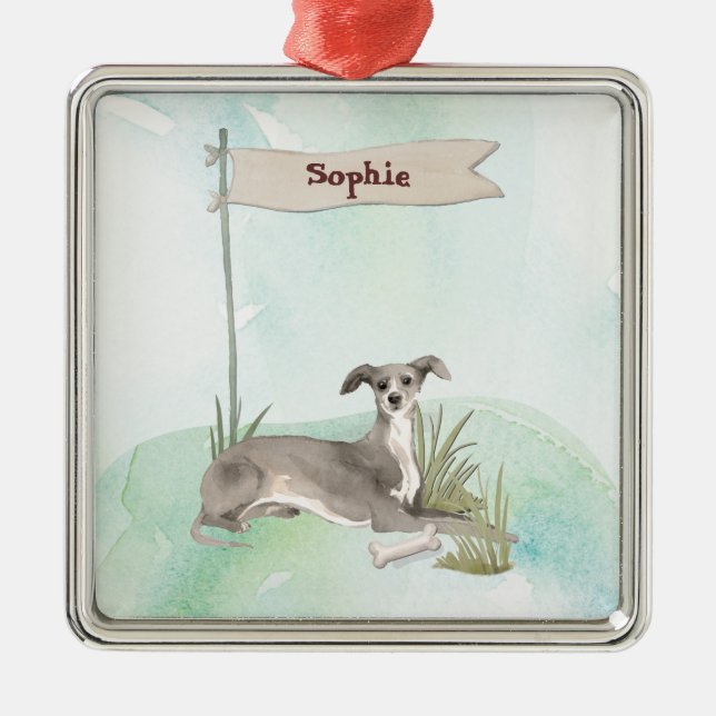 Custom Name Italian Greyhound Pet Dog Metal Ornament (Front)