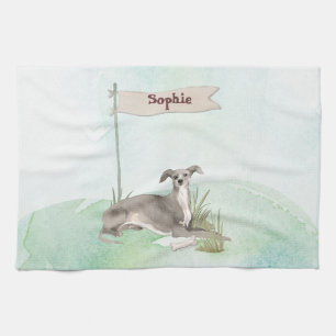 Custom Name Italian Greyhound Pet Dog Tea Towel