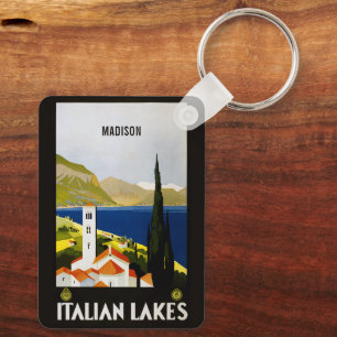 Custom name Italian Lakes Vintage Travel Key Ring