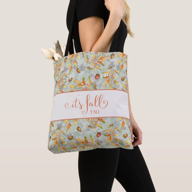 Custom Name it's fall y'all Autumn typography Tote Bag (Close Up)