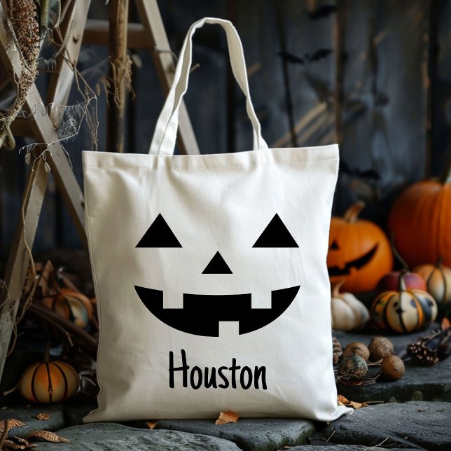 Custom Name Jack O Lantern Pumpkin Trick Or Treat Tote Bag (Creator Uploaded)