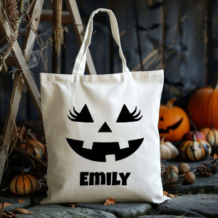 Custom Name Jack O Lantern Pumpkin Trick Or Treat Tote Bag