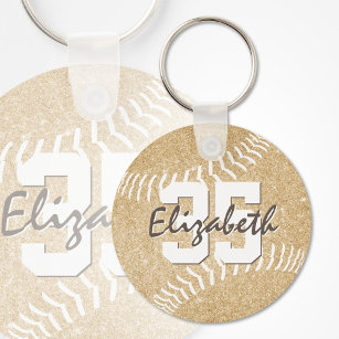 custom name jersey number girly gold softball key ring