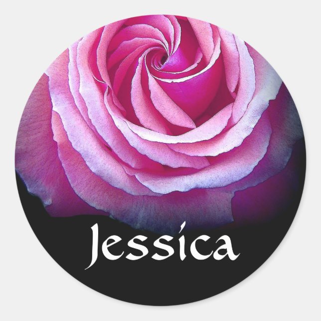CUSTOM NAME - Jessica PINK Rose Sticker (Front)