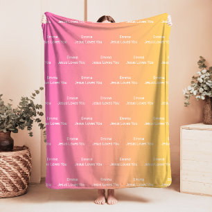 Custom Name Jesus Loves You Fleece Blanket Ombre