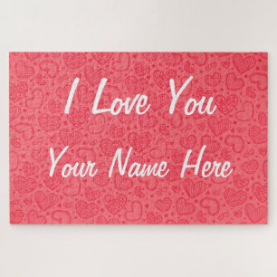 Custom Name Jigsaw Puzzle Hearts I Love You