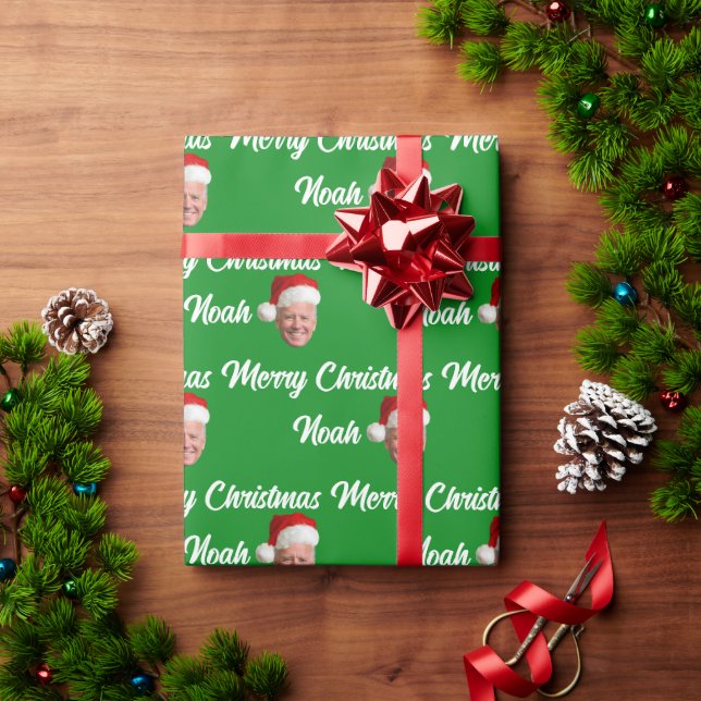 Custom Name Joe Biden Merry Christmas Santa Hat  Wrapping Paper (Holiday Gift)