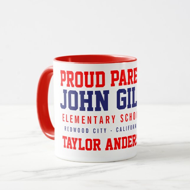 Custom Name John Gill Proud Parent Red Mug (Front Left)