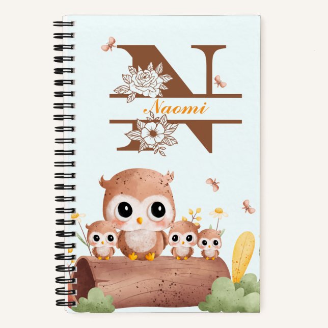 Custom Name Journal for Owl Lovers  (Front)